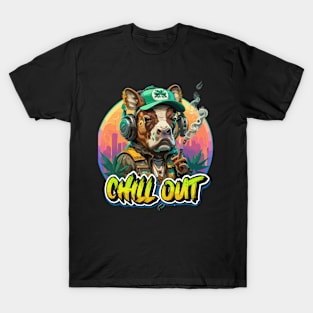 Chill Out: Hip Hop Bull Art Piece relaxed and smoking T-Shirt